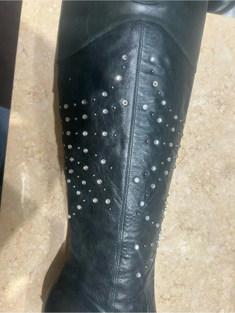 Leather House of Dereon Black Studded Knee-High Women's Boots
